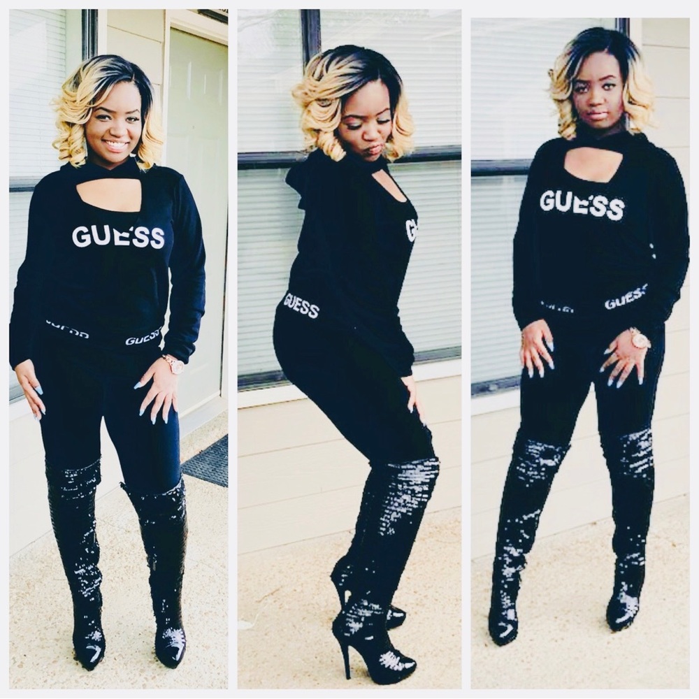 Guess two piece jogger set/ guess embellishment on the front and on the waist